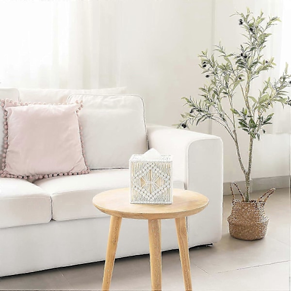 Makramé Tissue Box Öppen Botten Tissue Box Boho Dekor Bohemisk Tissue Organizer Handgjord Tissue Box för Badrum Sovrum