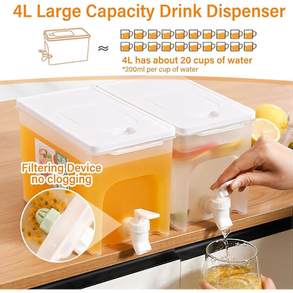 4L Stor Drikkevare Dispenser Juice Infuser Vand Dispenser Beholder med Hane, til Servering af Cocktails, Juice, Vand (1 stk)