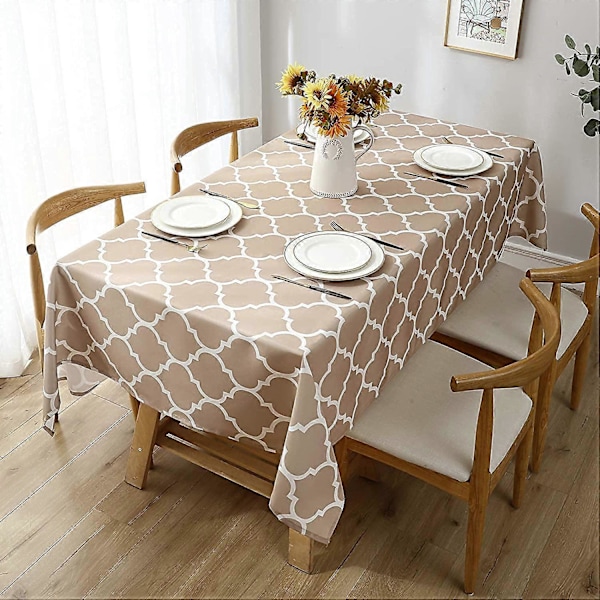 Polyester Dugt til Rektangulære Borde - Vandafvisende Satin-Resistent Vaskbar Bordbeskytter til Ferie, Fest, Beige og Hvid, 52 x