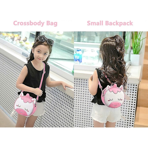 Liten Crossbody-veske for jenter, veske for småbarn, skinnryggsekk for jenter (enhjørning rosa)