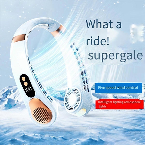 Portabel Mini Hängande Halsfläkt Power Ventilador Bladeless Halsbandsfläkt Luftkylare USB Uppladdningsbara Elektriska Fläktar Blå