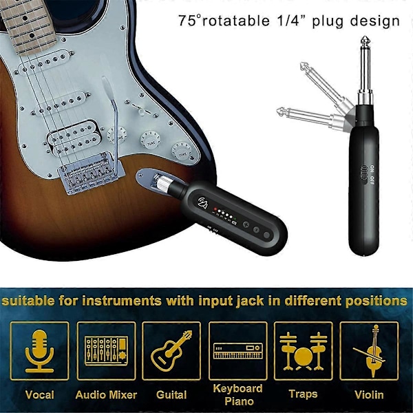 UHF Trådlöst Gitarr System Gitarr Sändare Mottagare Set med 5 Kanaler för 3.5mm/6.35mm Elektrisk