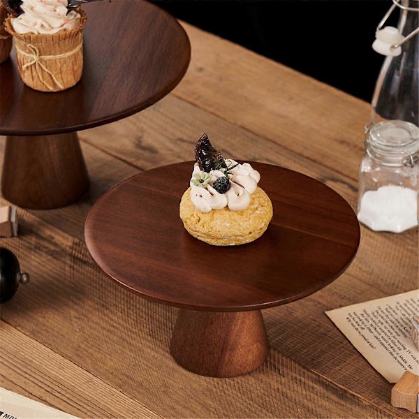 Elegant Træ Kageopsats Høj Fod Dessert Display Tallerken til Kager Cupcakes og Konditori Perfekt