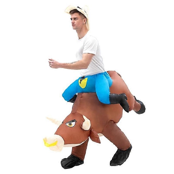 Uppblåsbar tjurdräkt för vuxna, Rid på ko OX Kostym Blås upp Kläder för Halloween Cosplay Party Klänning Rolig Maskot