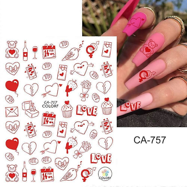 Alla hjärtans dag Nagelstickers, 6 ark Alla hjärtans dag Nageldekaler 3D Självhäftande Nagelkonst Tillbehör Ängel Björn Kärlek Hjärta Nagelsticker Nageldesign Manikyr