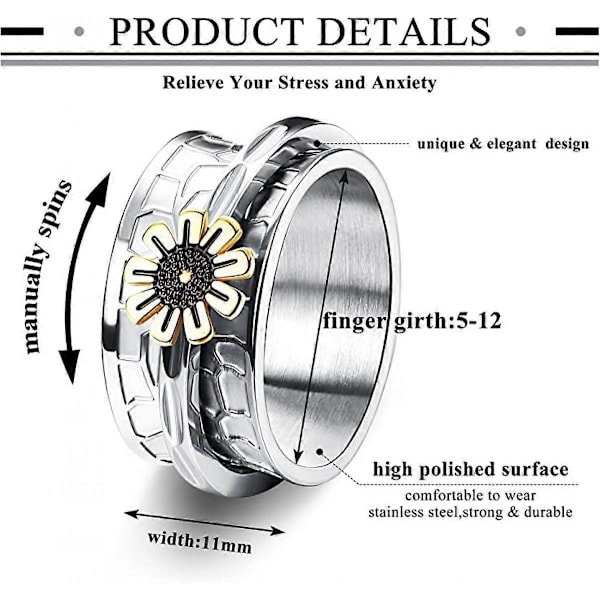 Rostfritt Stål Blomma Carving Spinner Ring Daisy Fidget Band Ringar Måne Stjärna Onda Ögon Kors Ångest Ring för Kvinnor Män-US12