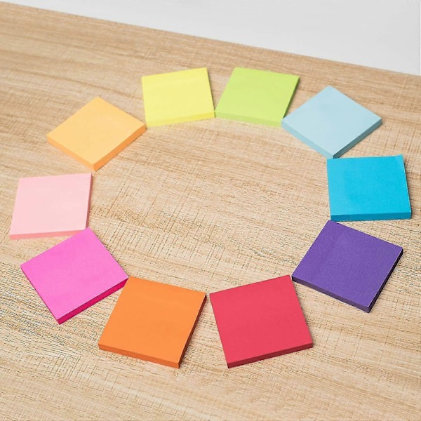 8 Assorterte Fargede Selvklebende Notater, 76 X 76 Mm, 100 Ark/blokk Selvklebende Notater, 16 Blokker