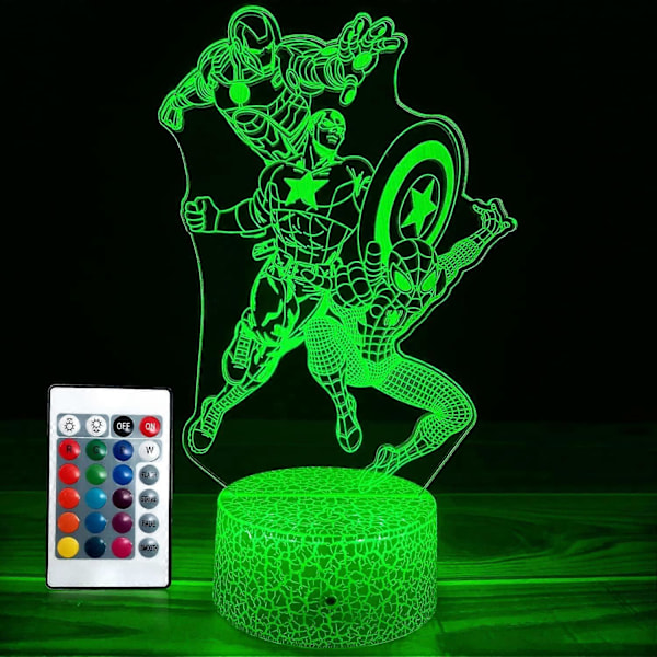 Drengegave Natlys til Børneværelse LED Dekoration 3D Illusion Lampe med Fjernbetjening/16 Farver Sengelamper som Fødselsdagsgaver eller Julegaver