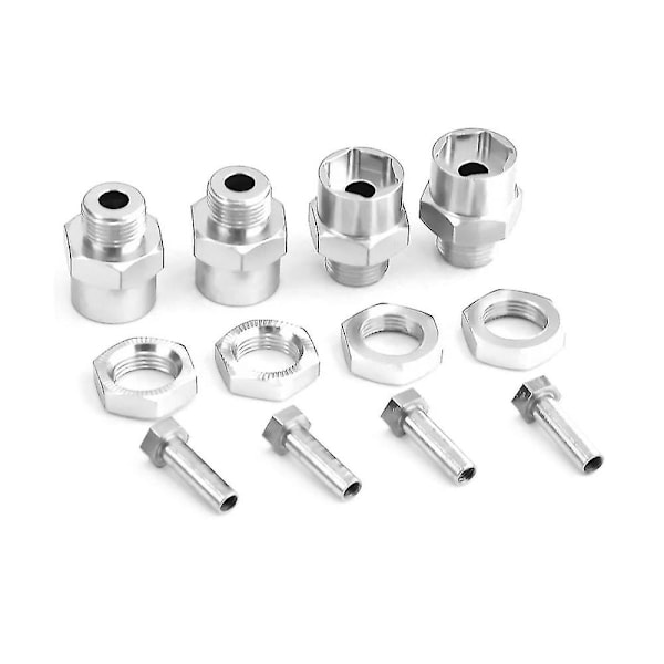 4 stk Metall Hex Adapter 12mm Til 17mm Hjul Hex Adapter Forlengelseskonverteringsmuttere For 1/10 Rc Bil, sølv