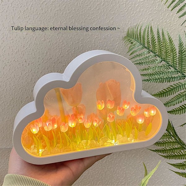 DIY Pilvi Tulppaani LED Yövalo Tyttöjen Makuuhuoneen Koristeet Valokuvakehys Peili Pöytävalaisimet Yöpöydän Käsityö