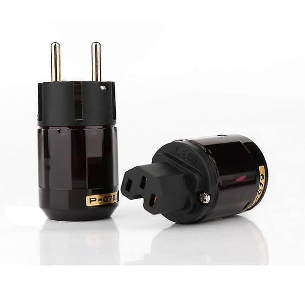 Hi-End Par P-079E+C079 24K Gullbelagt EU Strømplugg Ac Lydstrømkabel Plugger (2 Par)