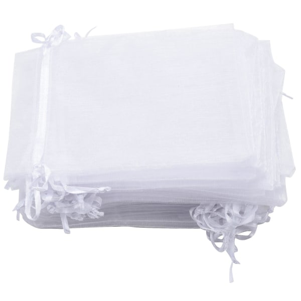 50 styks 4 x 6 tommer organza-gaveposer Smykkeposer med snoretræk Bryllupsfestfavoritposer (hvide)