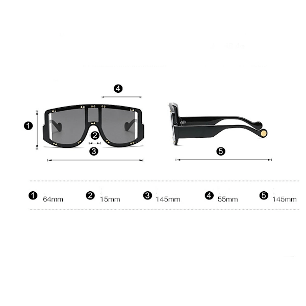 Firkantede Oversized Solbriller til Kvinder Mænd Mode Flad Top Stor Sort Ramme Shades