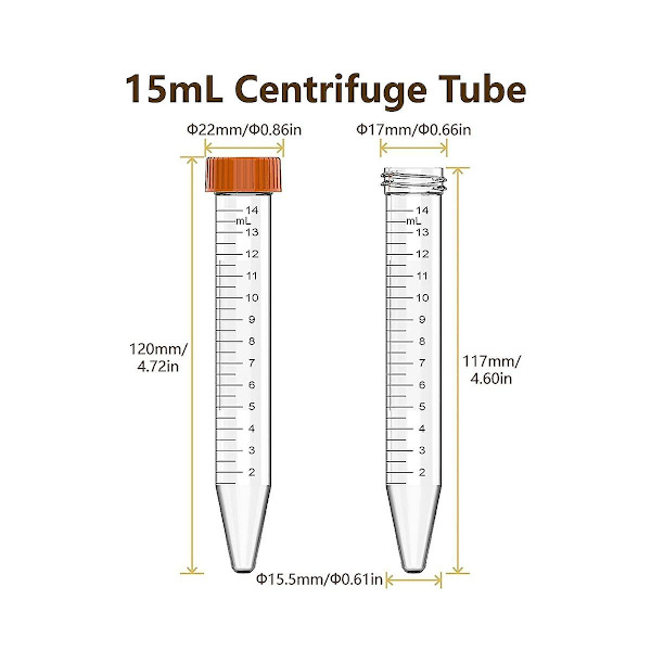 15 ml Koniska Centrifugrör, 50 st Sterila Rör med Läckagesäkra Skruvlock, Koniska Rör med Gr