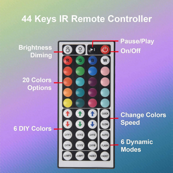 15m LED-lysstripe med 44-knappers kontroller, fleksibel fargeendring RGB-lysstripe for fest og DIY