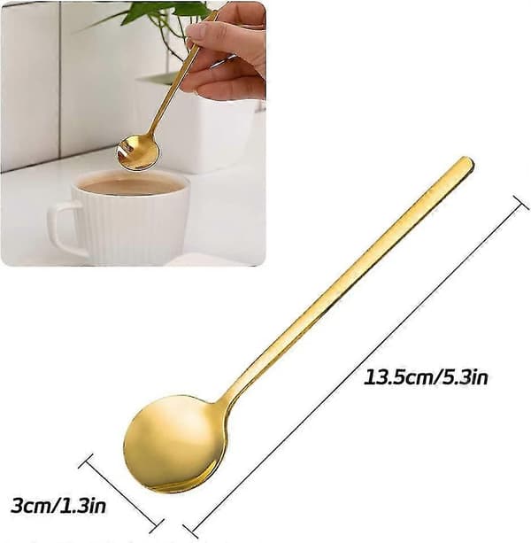 Pakke med 8, Guldbelagte Espressoskeer i Rustfrit Stål 13,5 cm