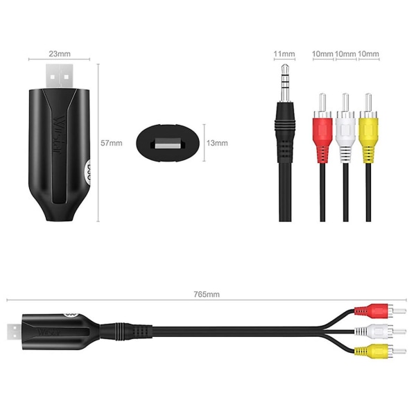 USB Videoopptakskort VHS til Digital RCA til USB 2.0 Lydinnspilling Enhetsadapter Konverter Enkelt T