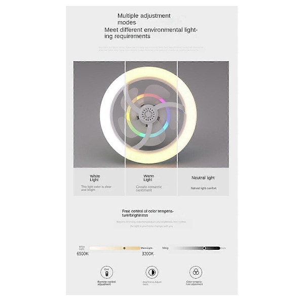 360° Roterende Takvifte Lys E27 Intelligent Vifte med Fjernkontroll LED Viftelys for Stue Soverom Topp 50W