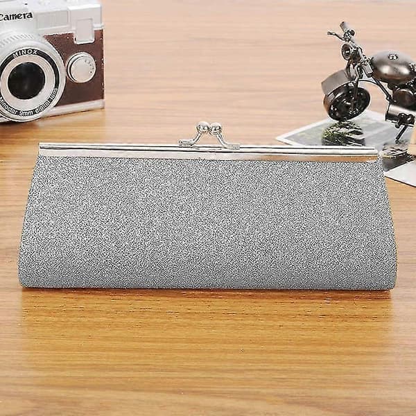 Mode Kvinnor Glitter Silverfärgad Clutch Väska Kväll Fest Bröllop