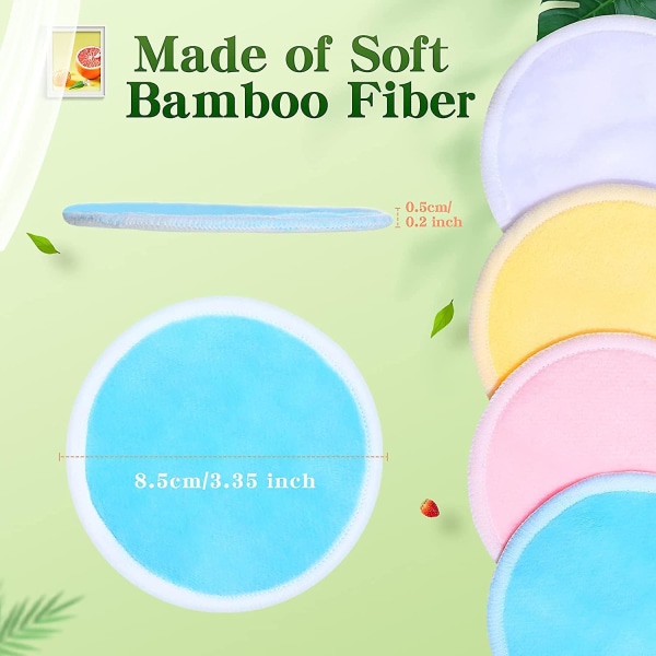 40 stykker Gjenbrukbare sminkefjernerputer Vaskbare runde bambusputer