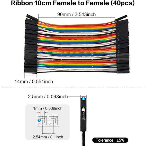 40kpl 10cm Naaras-Naaras Jumper-johto Dupont-kaapeli Johtoliitin 40-nastainen nauha Juotosvapaa Monivärinen