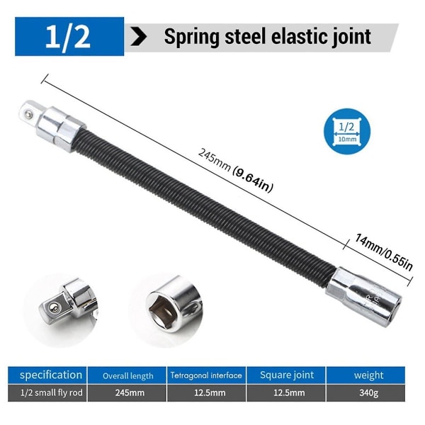 2 kpl 1/2'12,5 mm hihansuuntaisen varren joustava liitäntävarsi universaali liitäntävarsi joustava akseli
