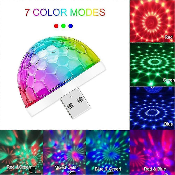 USB Mini Diskotek Lampe, 3 poser, festlampe, kugle lydaktiveret jul