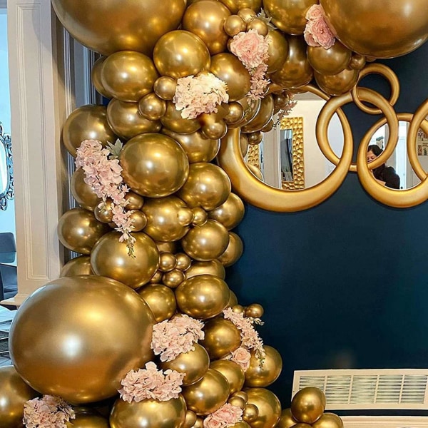 200 st guld metalliska krom latexballonger, 5 tum runda heliumballonger för bröllopsavslutning Anni