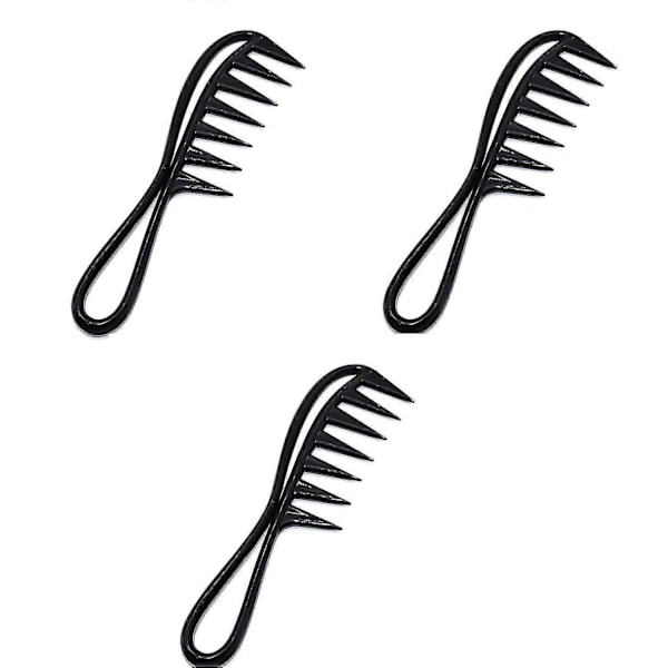 3 stk. bredtandet kam, krøllekam, hårkam, varmebestandig antistatisk grov hårkam stylingkam til kvinder mænd hårstyling salon (sort)