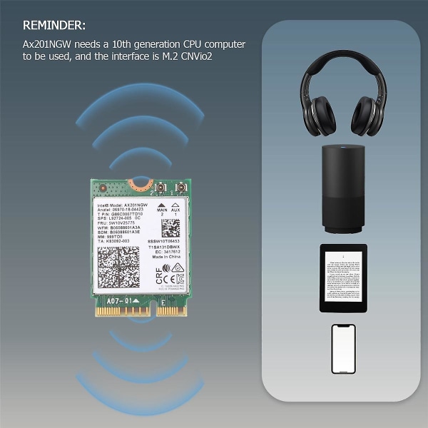 WiFi-kortti AX201 NGW antennilla WiFi 6 3000Mbps M.2 CNVio2 Bluetooth 5.1 WiFi-sovitin Windows10:lle