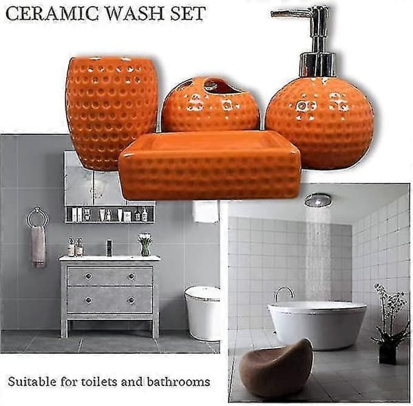Badrumstillbehör Set, 4 Delar Orange Keramisk Badrumstillbehör Set Inkluderar Flytande Tvål Eller Bad