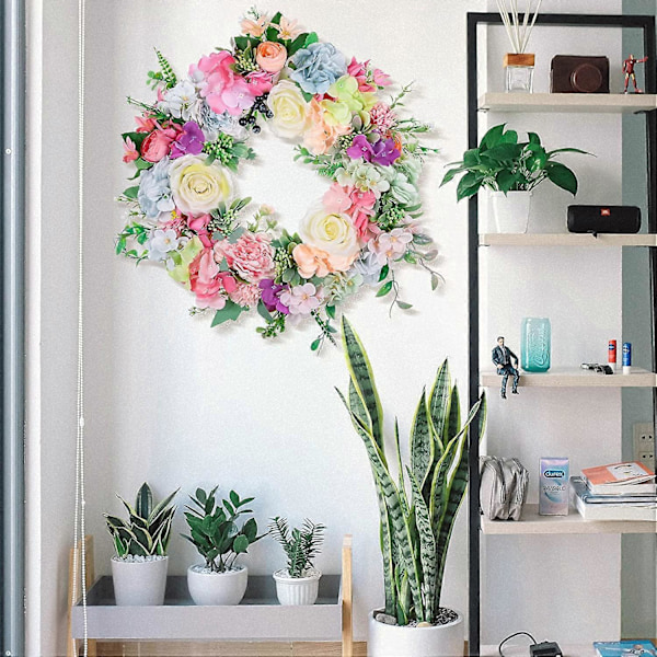 Seppele etuoveen, 40 cm ruusu hortensia marjat vihreät lehdet seppele, kevät kesä kaikki vuodenajat kukka seppele seinälle häät festivaali juhlat Ho