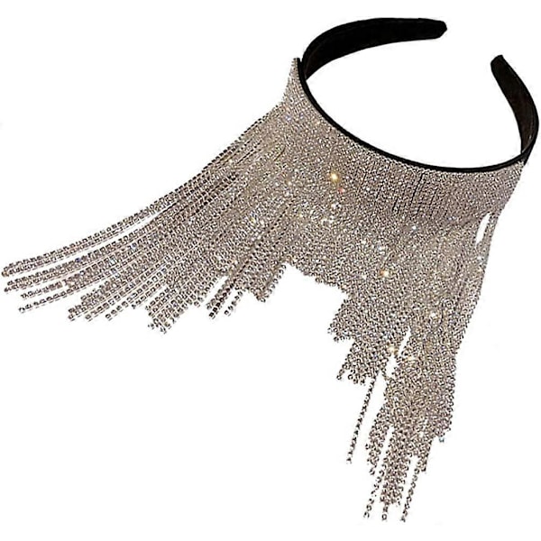 Minkissy Rhinestone Tassel Hårbøjle Glitrende Diamant Tassel Hårbånd Krystal Hovedbeklædning Perlebesat Bryllupshovedbeklædning Tilbehør til Kvinder og Piger Sølv