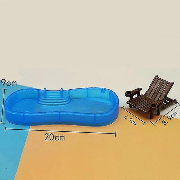 Dukkehuss Simulation Sød Mini Swimmingpool Swimming Circle Strandstol Sæt