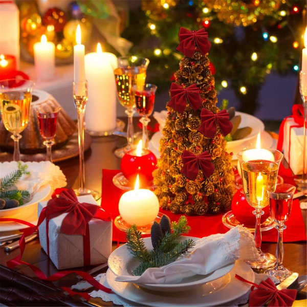 8 røde sløyfe serviettholderringer, fløyelsløyfe Xmas serviettholder spenne borddekorasjon til jul