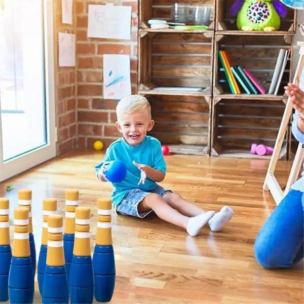 Trä Bowling Set för Inomhus och Utomhus - Lekfulla Bowlingspel för Barn