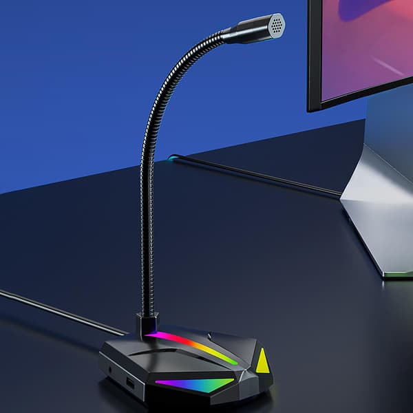 Computer Mikrofon RGB Belysning 360 Graders Lydoptagelse Anti-slip Live Streaming USB Mikrofon til PC