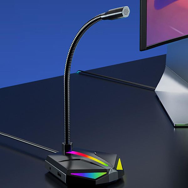 Datamaskin Mikrofon RGB Belysning 360 Graders Lyd Opptak Sklisikker Live Streaming USB Mikrofon for PC