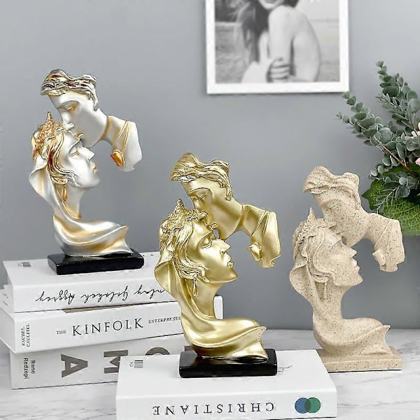 Kyssande Par Människoansikte Skulptur Resin