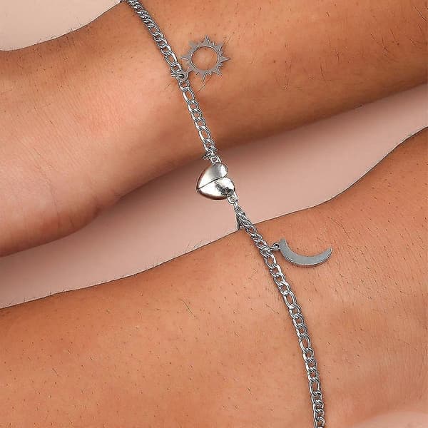 2 stycken parförhållande matchande armband Sol Måne Magnet Charm Kedja för flicka