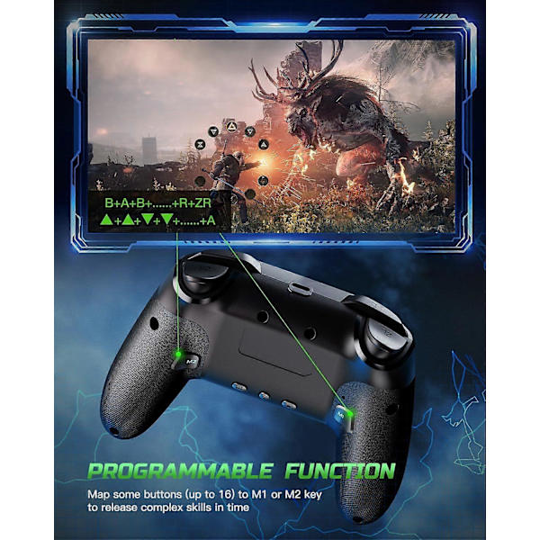 Controller Kompatibel med Switch/Windows, RGB Lyn Programmerbar 1000mAh Trådløs Pro Controller med One Key Pairing Wake Up Vibration Turbo