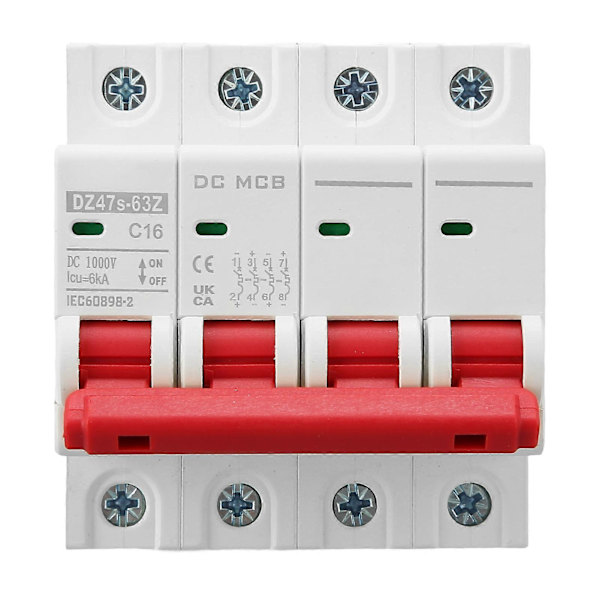 DC Miniature Strømafbryder 4P Solcelleanlæg 16A DIN Skinne Montering 6000A Segmenteret Kapacitet DC1000V DZ47s 63Z C16