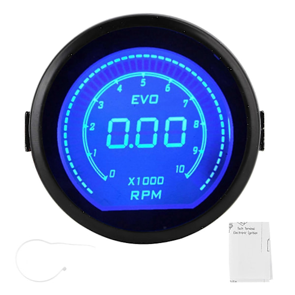 2-tums LCD Digital Varvräknare RPM Display Rött Blått Ljus för EVO Serien Universal för 12V Bil