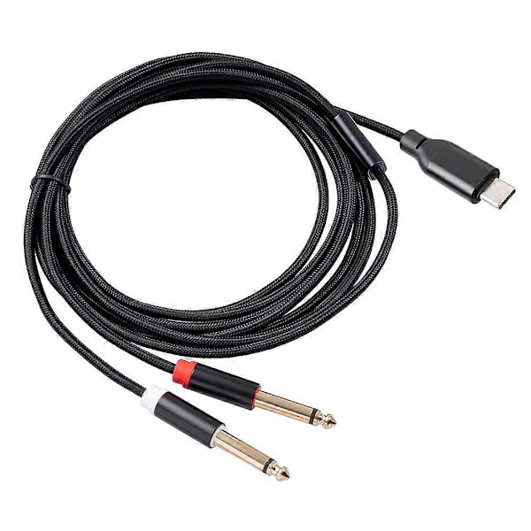 USB C til Dobbel 6.35mm Stereo Y Splitter Kabel, TRS Lydkabel for Smarttelefon, Nettbrett, Laptop, Forsterker