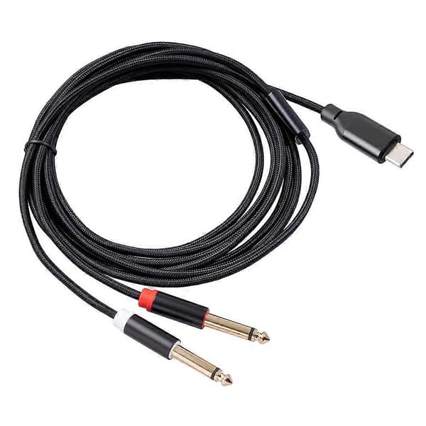 USB C til Dobbelt 6,35 mm Stereo Y Splitter Kabel, TRS Lydkabel til Smartphone, Tablet, Laptop, Forstærker