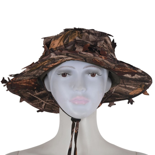 Camouflage jagthat med 3d ægte træbladsjagthue Fiskehat til udendørs