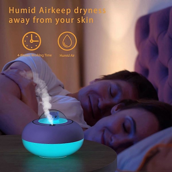 Söta Luftfuktare för Hem Sovrum 300 ML Mini Luftfuktare med Timer Automatisk Avstängning, 2 Dimlägen