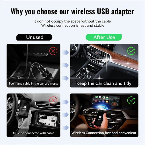 Trådlös CarPlay Android Auto Trådlös Adapter Smart Mini Box Plug and Play WiFi Snabbanslutning Universal