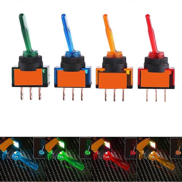 4 stk 12V 20A LED På/Av 3-polet SPST vippebryter for bil, lastebil, båt