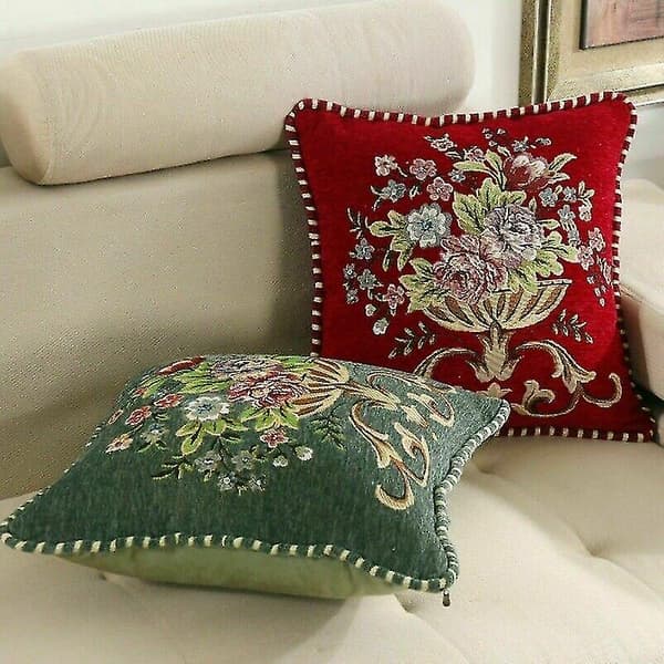 Retro Broderi Kuddfodral Prydnadskudde Sofföverdrag Kudde Heminredning Blommig-9